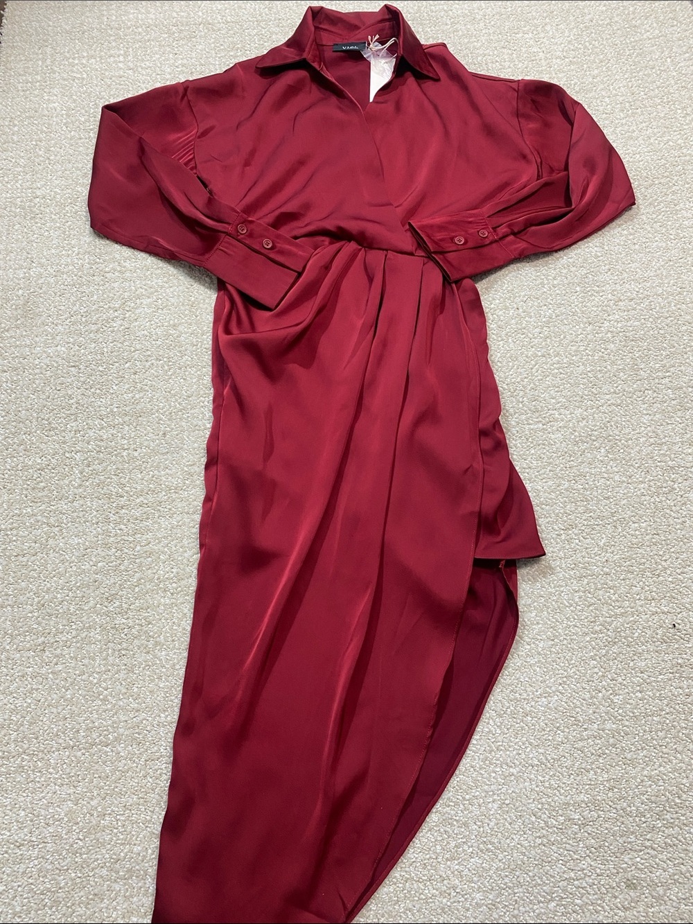 Vici Burgundy Satin Twist-Waist Midi Dress Size Xs - Picture 12 of 16